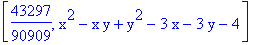 [43297/90909, x^2-x*y+y^2-3*x-3*y-4]